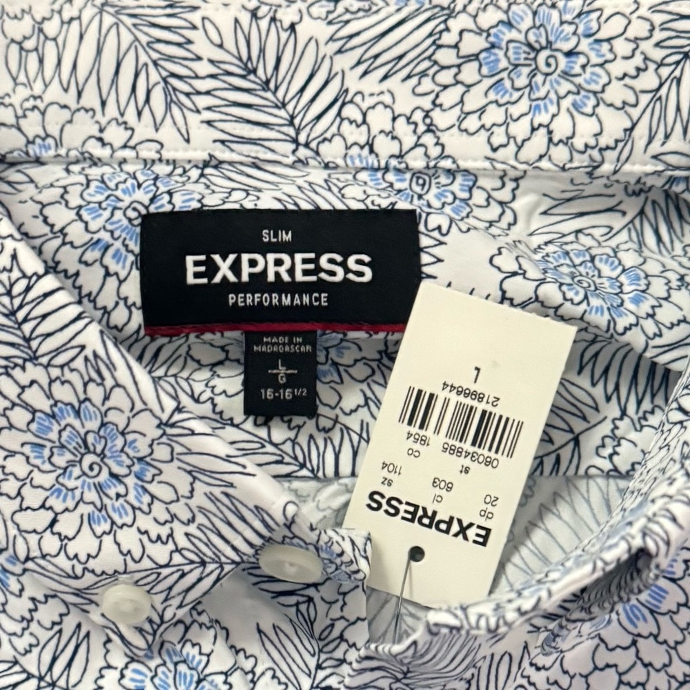 EXPRESS Men's Blue Floral Slim Fit Long Sleeved Shirt size Large Slim - Picture 6 of 7